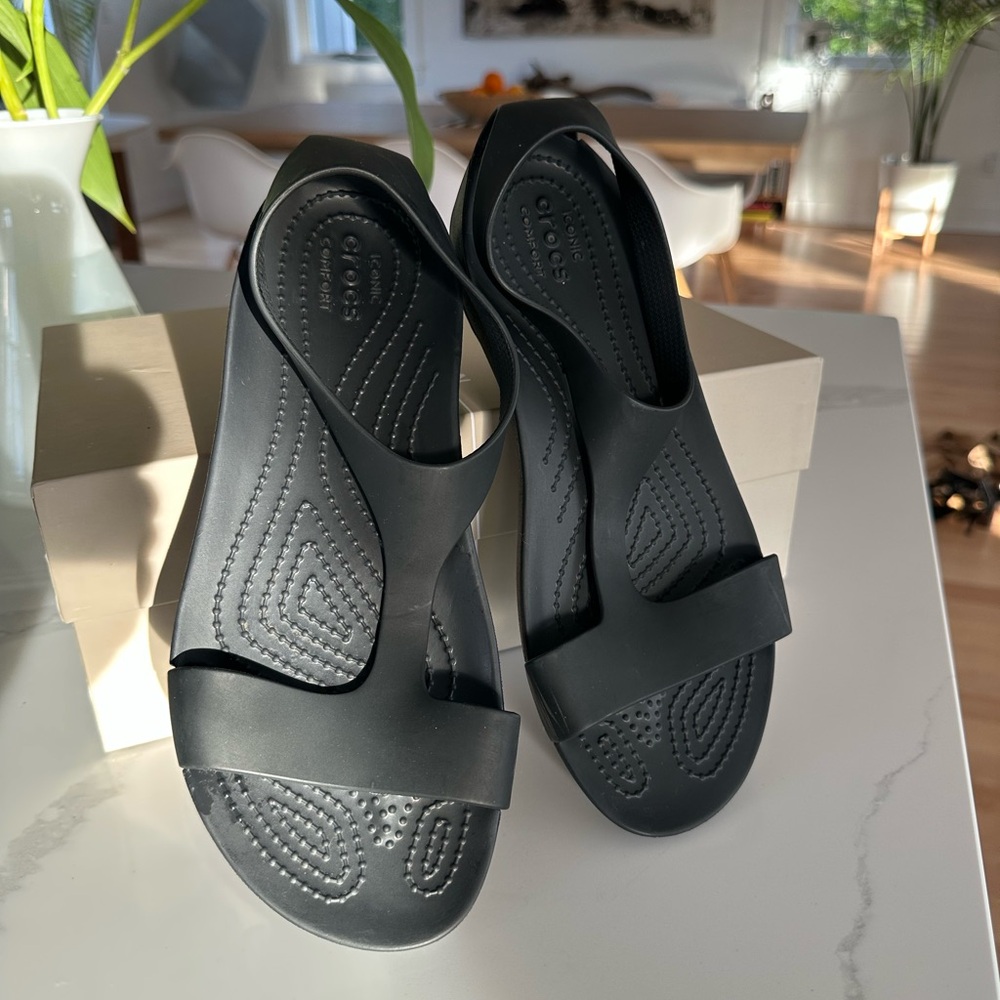 CROCS Serena Black Women's Open-Toe Slingback Sandals - Picture 3 of 11